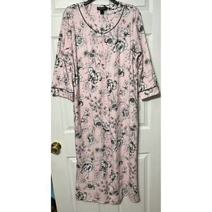 Miss‎ Elaine Relax Pink Floral Print Zipper Nightgown Robe Medium Loungewear NWT